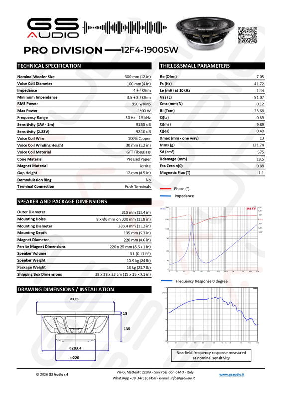 GS Audio PRO 12F4-1900SW | PA Woofer