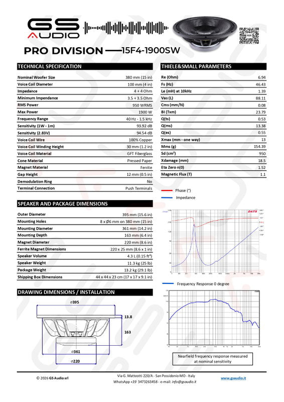 GS Audio PRO 15F4-1900SW | PA Woofer