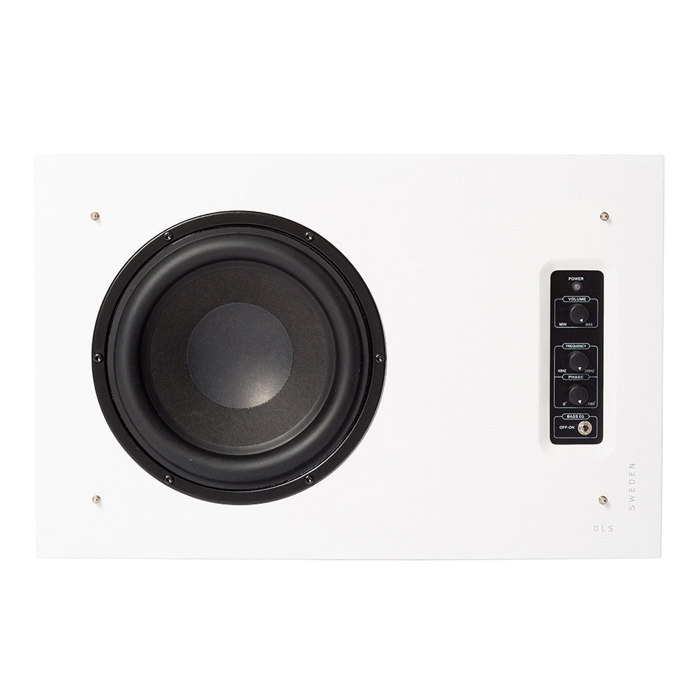 DLS Flatsub 8.2 vägghängningsbar aktiv subwoofer, mattvit