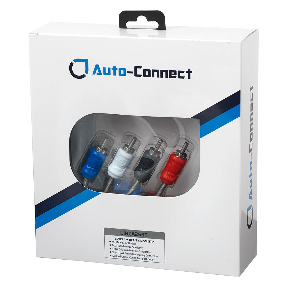 Auto-Connect 4-kanalig tvinnad lågnivåkabel 5.5 meter, Level 1