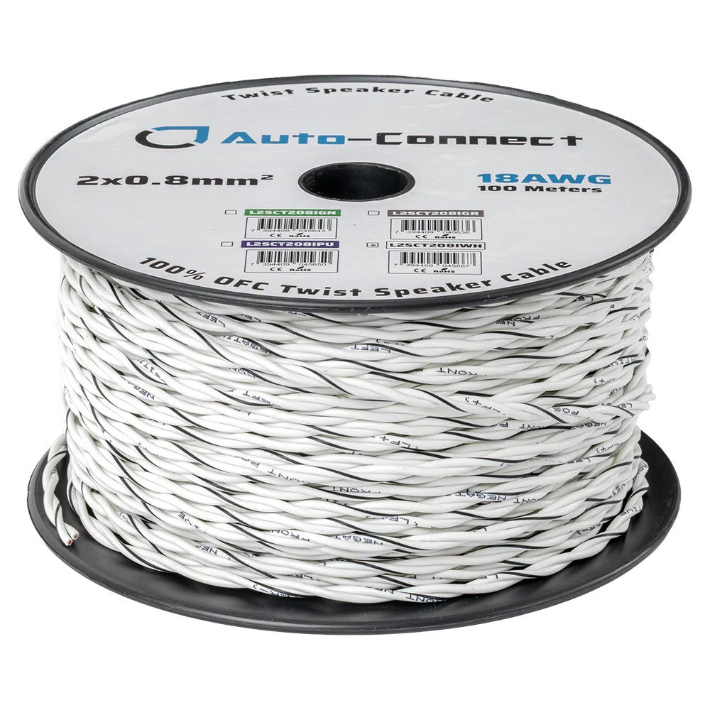 Auto-Connect tvinnad högtalarkabel 2x0.8mm² vit, pris per meter