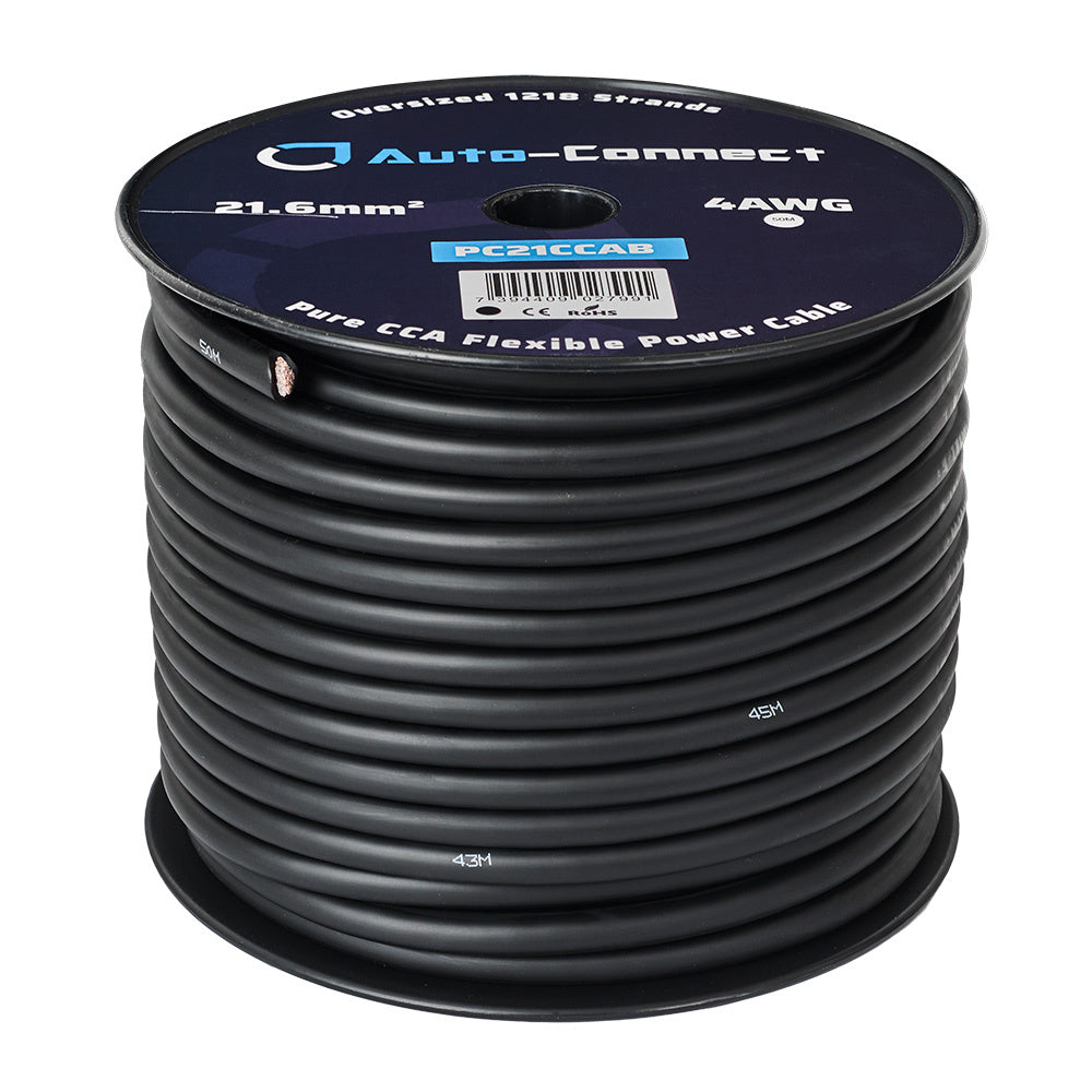 Auto-Connect svart strömkabel CCA 21.6mm², metervara