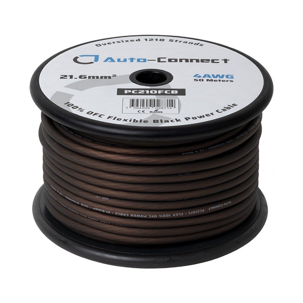 Auto-Connect svart strömkabel OFC 21.6mm², metervara