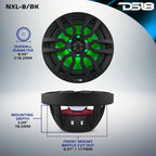 DS18 NXL-8/BK, svarta 8 tums marinhögtalare med LED, par