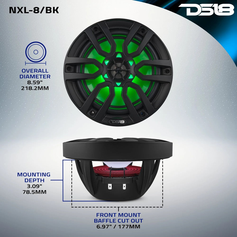 DS18 NXL-8/BK, svarta 8 tums marinhögtalare med LED, par