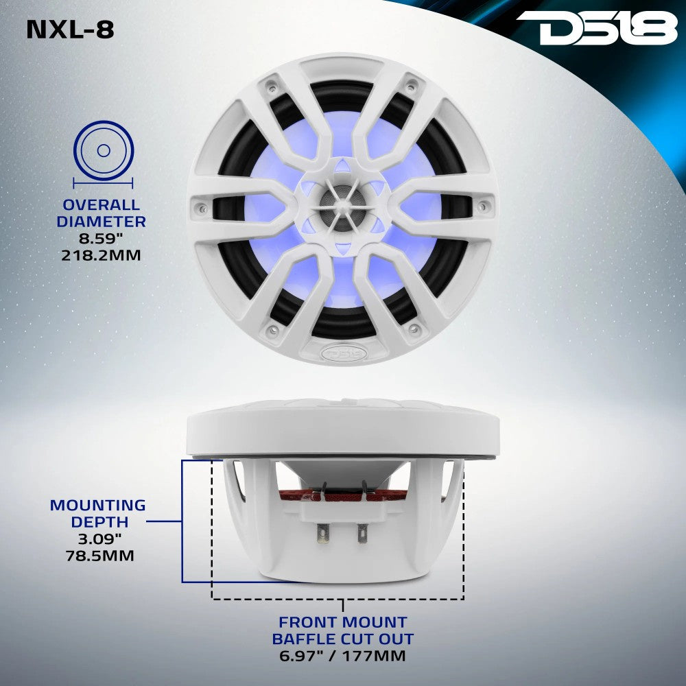 DS18 NXL-8, vita 8 tums marinhögtalare med LED, par
