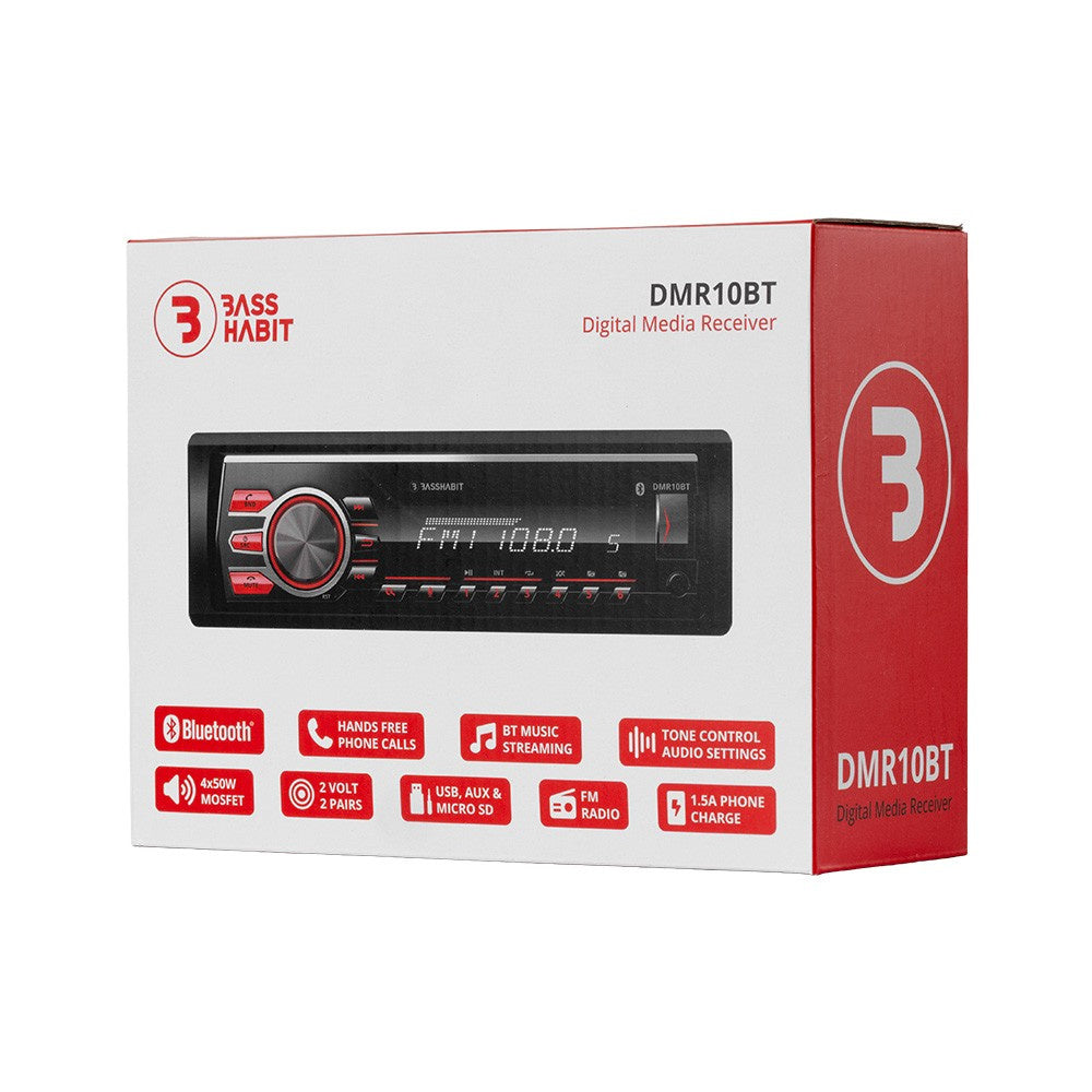 Bass Habit DMR10BT, bilstereo med Bluetooth, AUX, USB och 2 par lågnivå