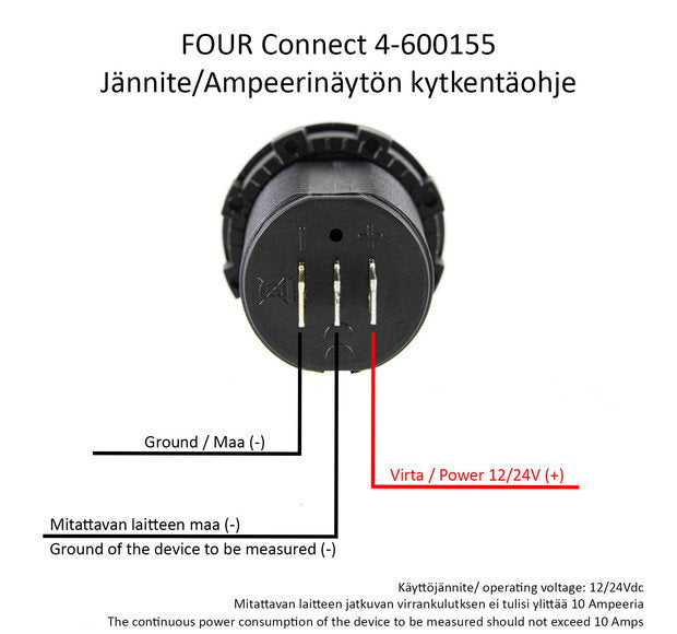 4Connect 4-600155 Voltmätare / Amperemätare 12 / 24V
