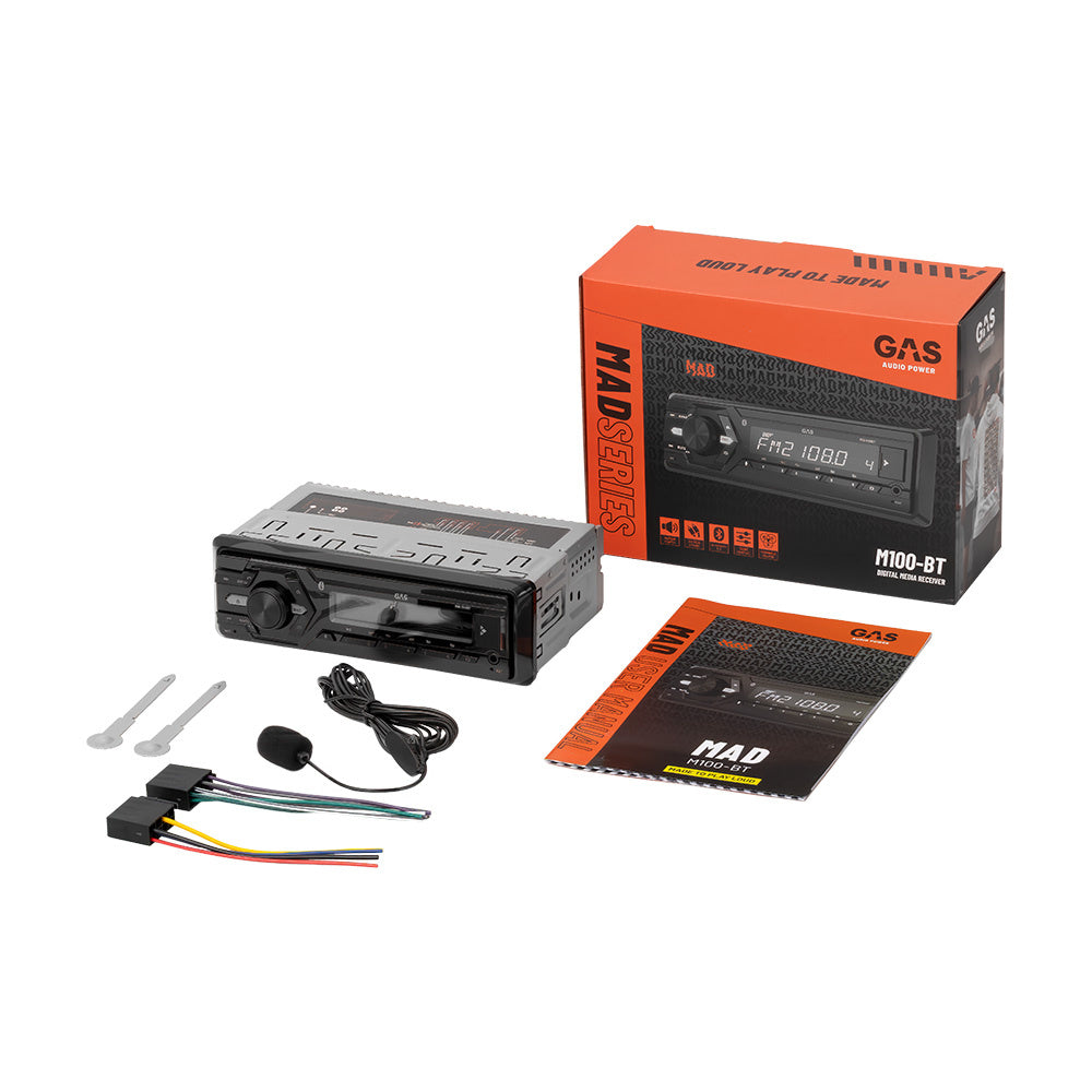 GAS MAD M100-BT, bilstereo med Bluetooth, AUX, USB och 2 par lågnivå