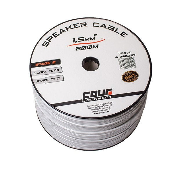 4Connect 4-800267 OFC-högtalarkabel vit 2x1.5mm2, 200m
