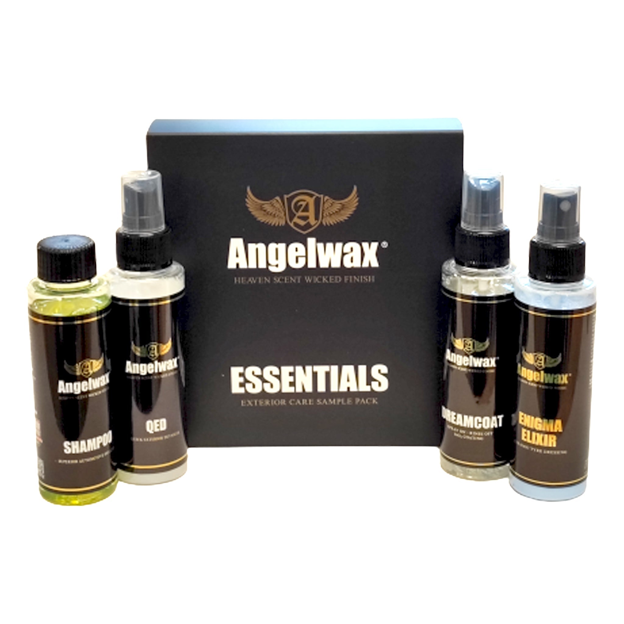 sample kit med olika exteriör produkter från Angelwax