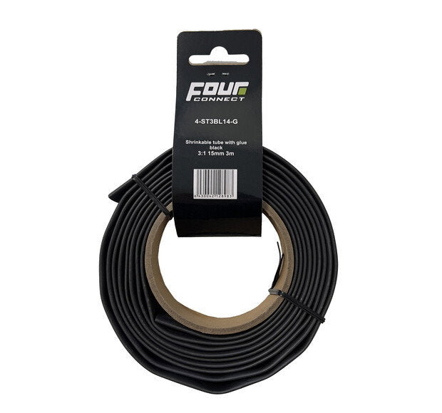 FOUR Connect 4-ST3BL14-G shrink tube, 3:1 Black with glue 15mm 3m
