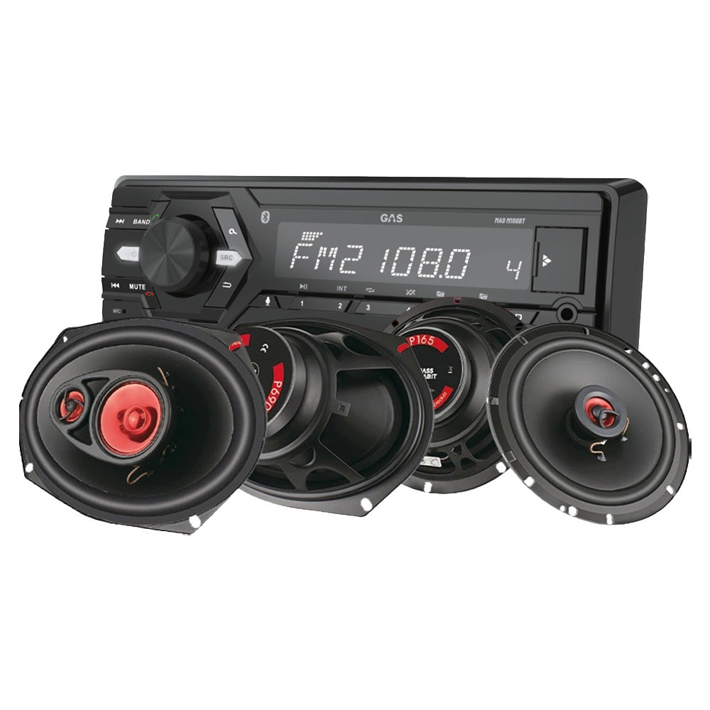 GAS MAD M100-BT bilstereopaket med Bass Habit Play-högtalare