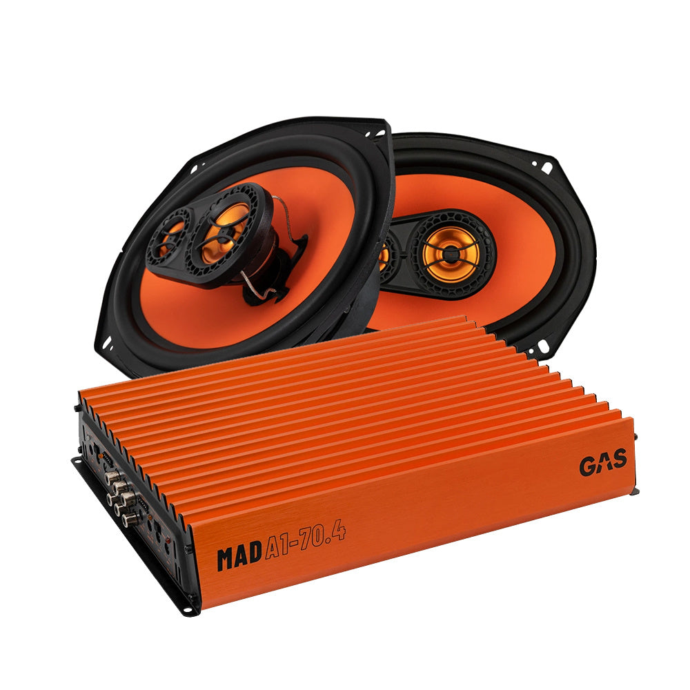 GAS MAD X1-694 koaxialhögtalare & MAD A1-70.2, hatthyllepaket