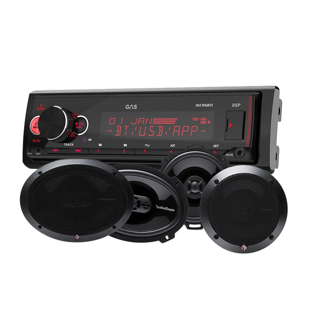 GAS MAX M140-BTX & Rockford Fosgate PUNCH-högtalare, bilstereopaket