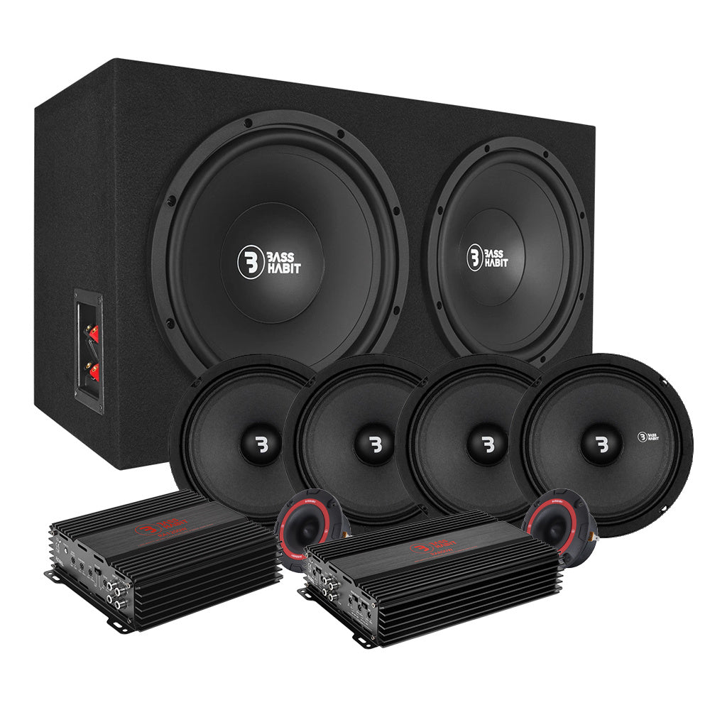 Bass Habit raggarpaket med 4-pack 6.5" midbasar, baslåda och Rebel-slutsteg
