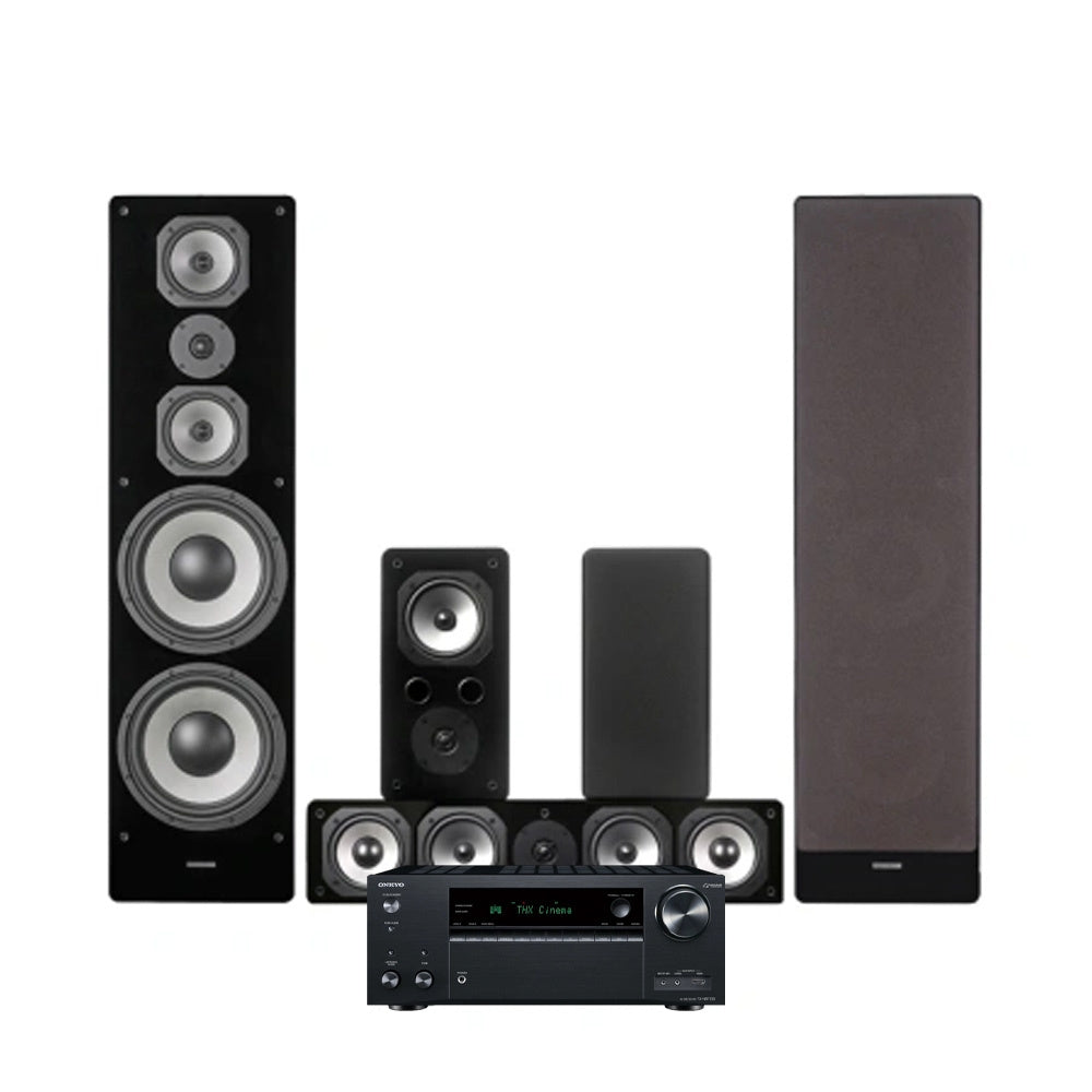 Onkyo TX-NR7100 med Dynavoice Challenger M-105 5.0 hemmabiopaket, svart