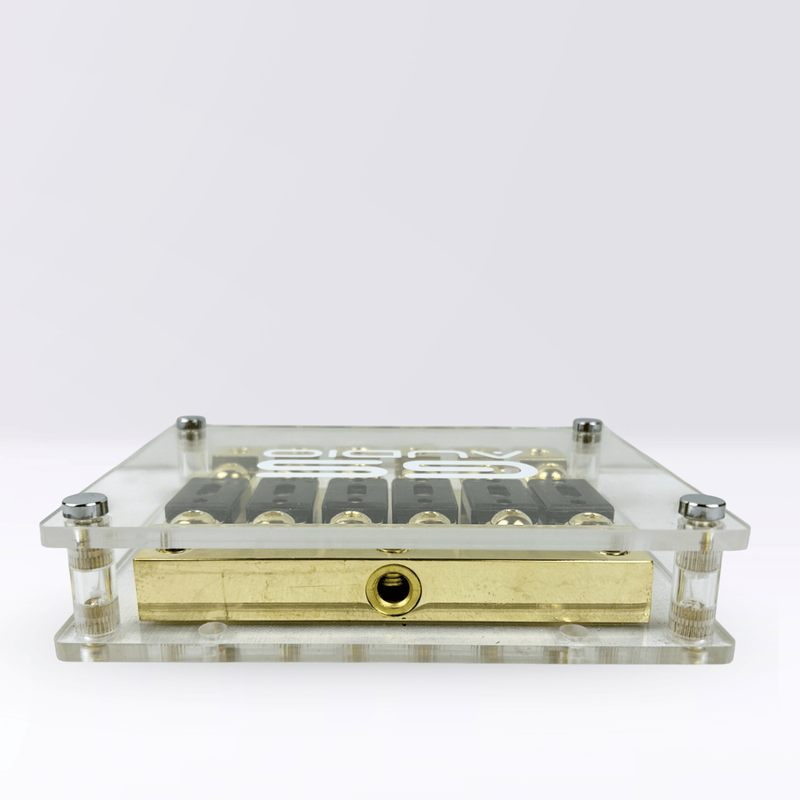 GS Audio Premium ANL 6-vägs säkringshållare – 3 × 70 mm² in / 6 × 70 mm² ut