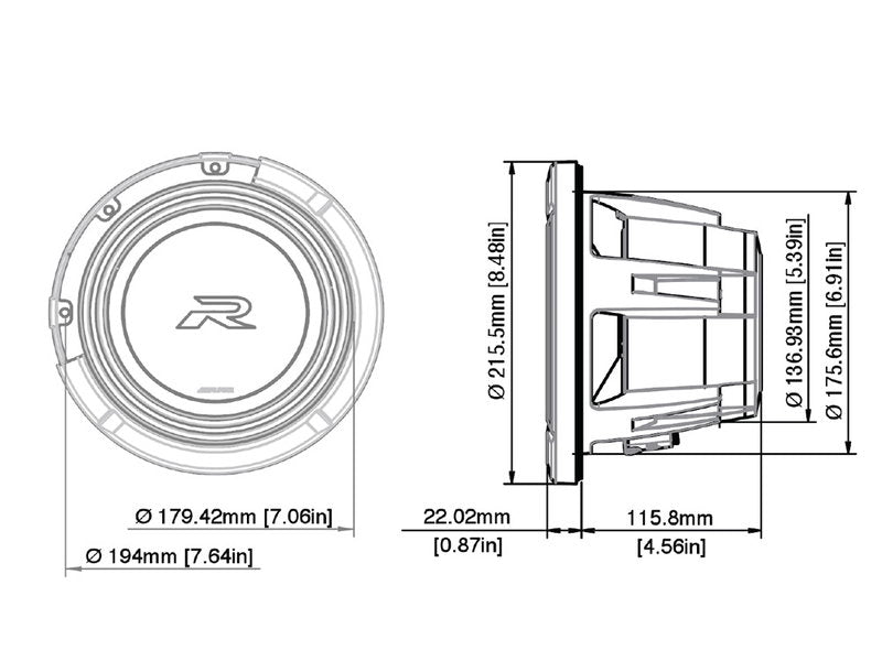 ALPINE 8'' TYPE-R SUBWOOFER (2 OHM + 2 OHM)